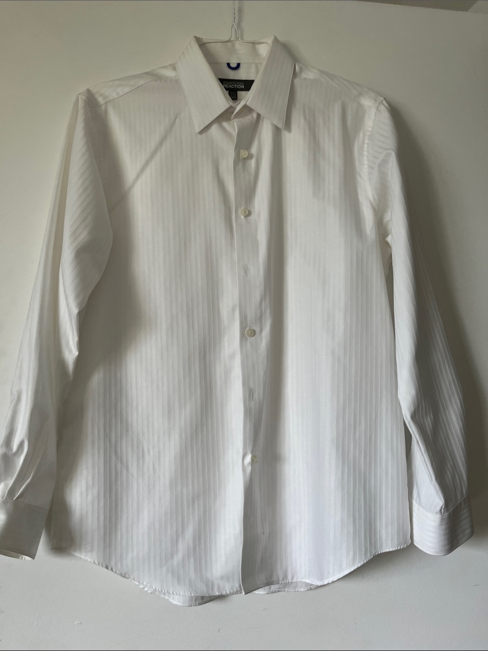 Kenneth Cole White Subtle-Striped Men's Dress Shirt